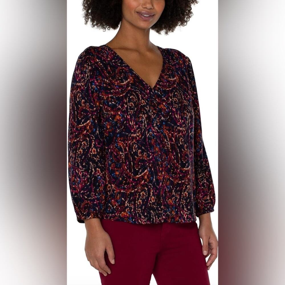LIVERPOOL3/4 Sleeve Double V-Neck Woven Top Size S NWT